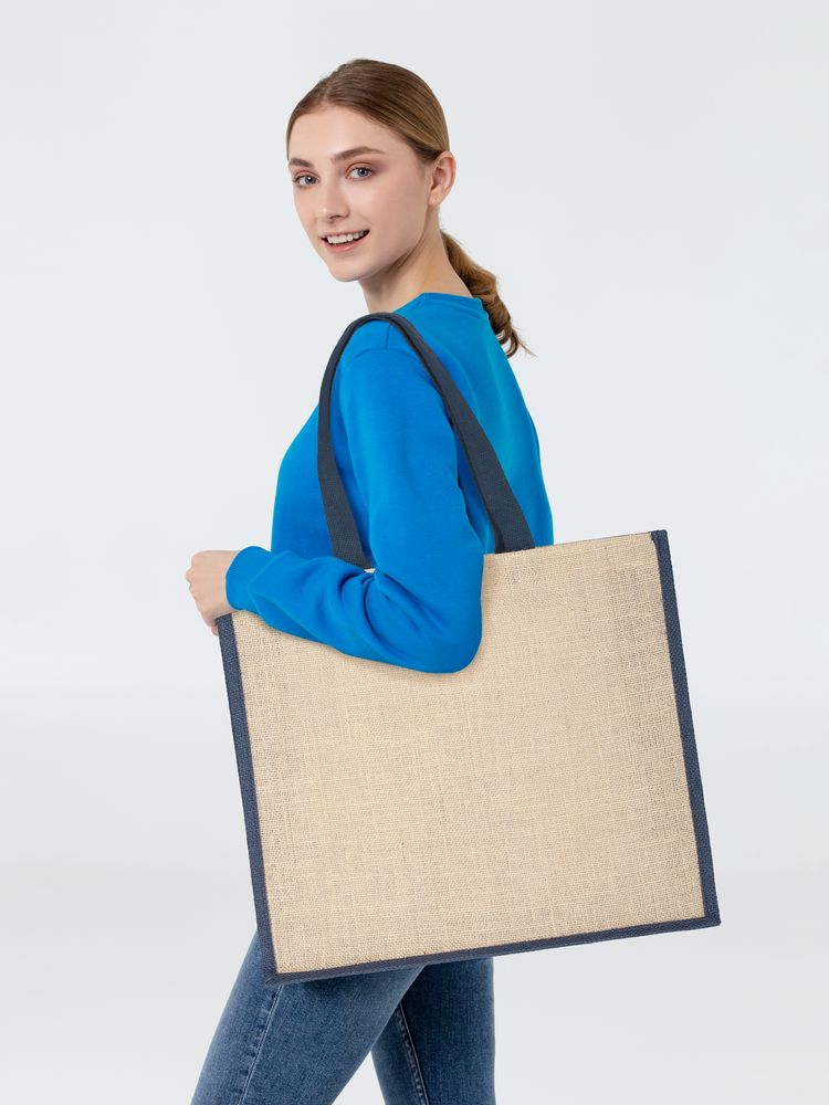 Холщовая сумка для покупок BAGARI с синей отделкой