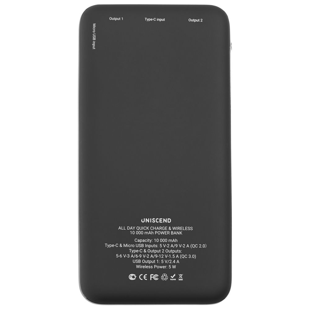 АККУМУЛЯТОР QUICK CHARGE WIRELESS 10000 МАЧ, ЧЕРНЫЙ Аккумулятор QUICK CHARGE WIRELESS 10000 мАч, черный