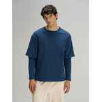 Футболка оверсайз с двойным рукавом KOSMOS, темно-синяя, размер XS/S