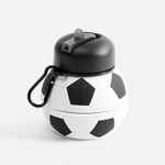 Складная бутылка для воды FOOTBALL FLEX, белая с черным
