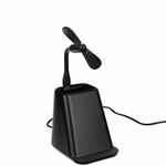 Настольный органайзер с зарядкой, лампой, вентилятором и подсветкой логотипа POWERTOWER, черный