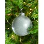 Елочный шар FINERY SHINE, 10 см, глянцевый серебристый с глиттером