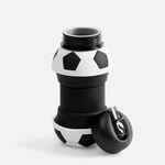 Складная бутылка для воды FOOTBALL FLEX, белая с черным